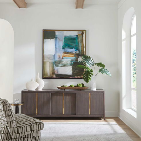 Green Fields Framed Abstract Canvas