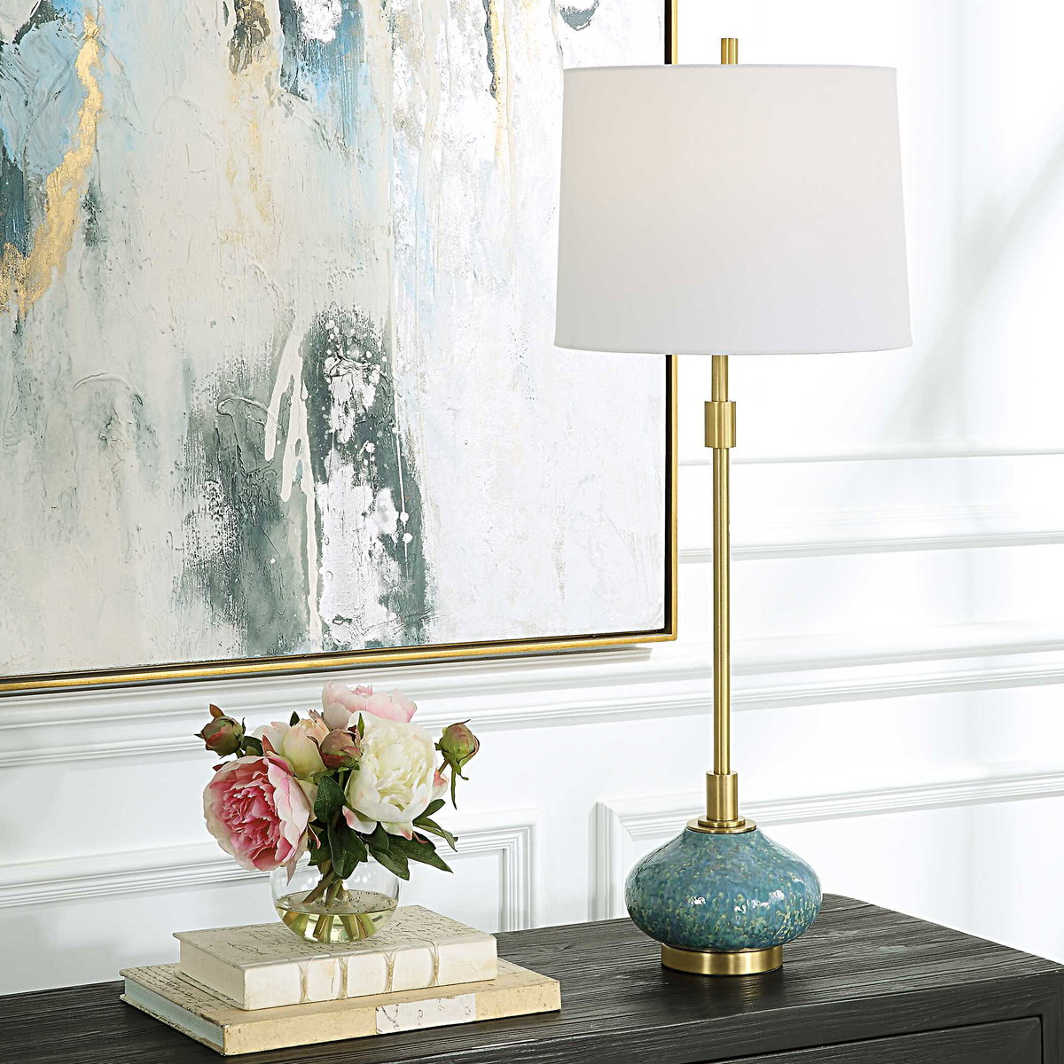 Kaimana Aged Blue Buffet Lamp, by Uttermost, 1'1" width x 2'10" height x 1'1" depth View 2