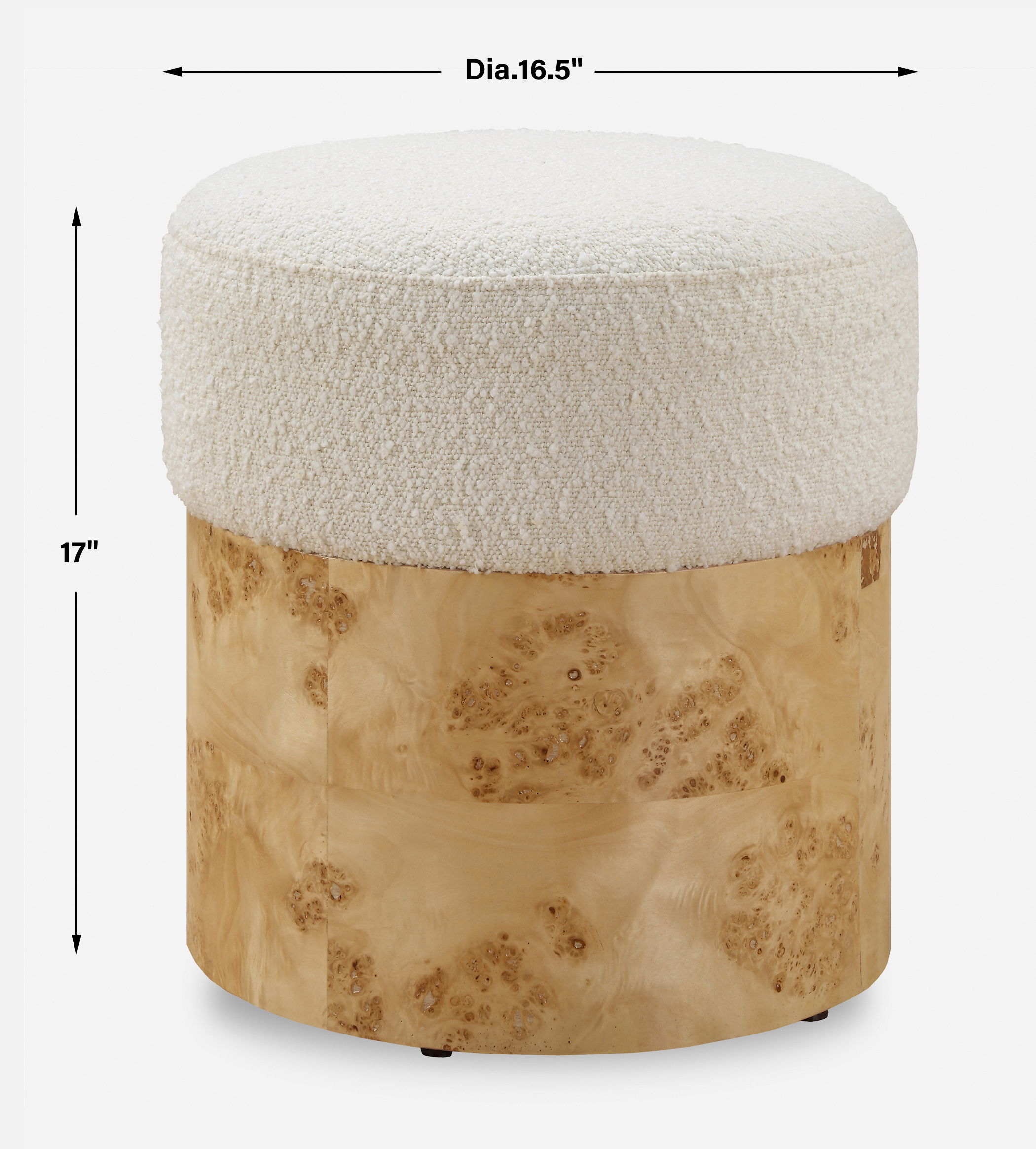 Swirls Poplar Ivory Ottoman, Furniture by Uttermost, 16" width x 17" height x 16" depth View 3