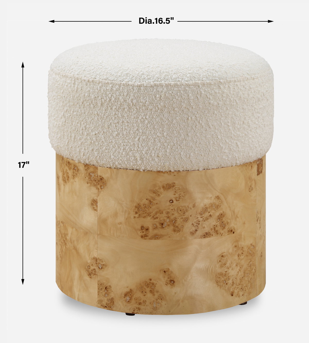 Swirls Poplar Ivory Ottoman, by Uttermost, 16" width x 17" height x 16" depth View 3