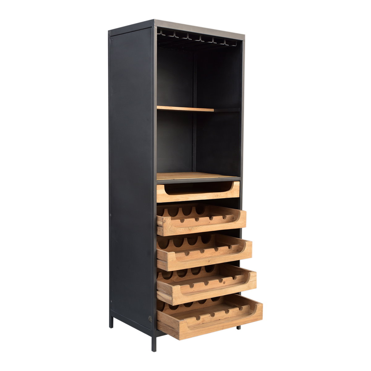 Chefs Teak Wine Bar Natural, Bar Carts & Cabinet by Moe's Home, 26.5" width x 69.5" height x 17.5" depth View 3