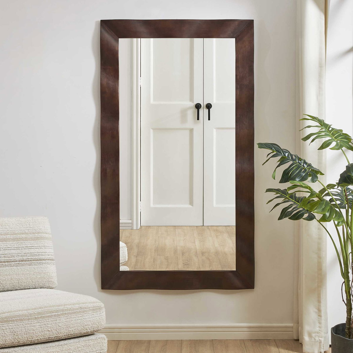 Wrinkle Wavy Wood Mirror, by Uttermost, 39.62" width x 69.62" height x 1.5" depth View 2