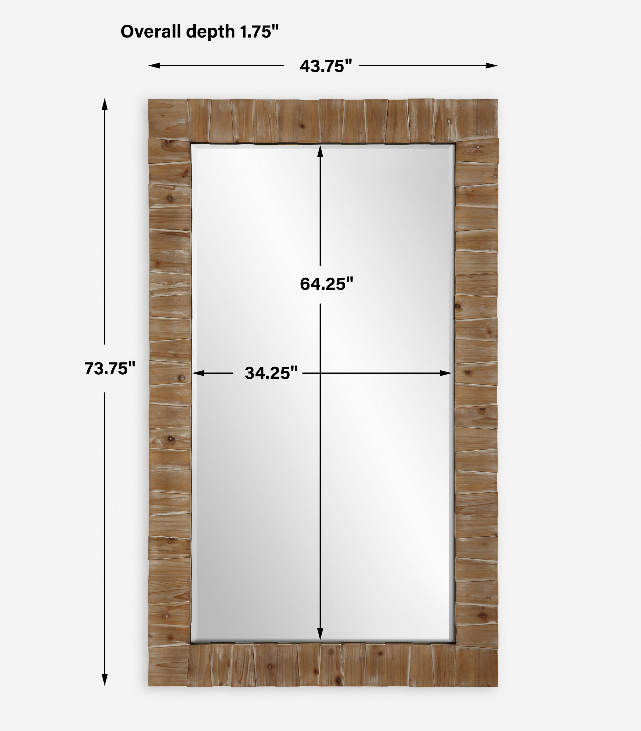 Ayanna Gray Washed Wood Mirror, by Uttermost, 43.75" width x 73.75" height x 1.75" depth View 3