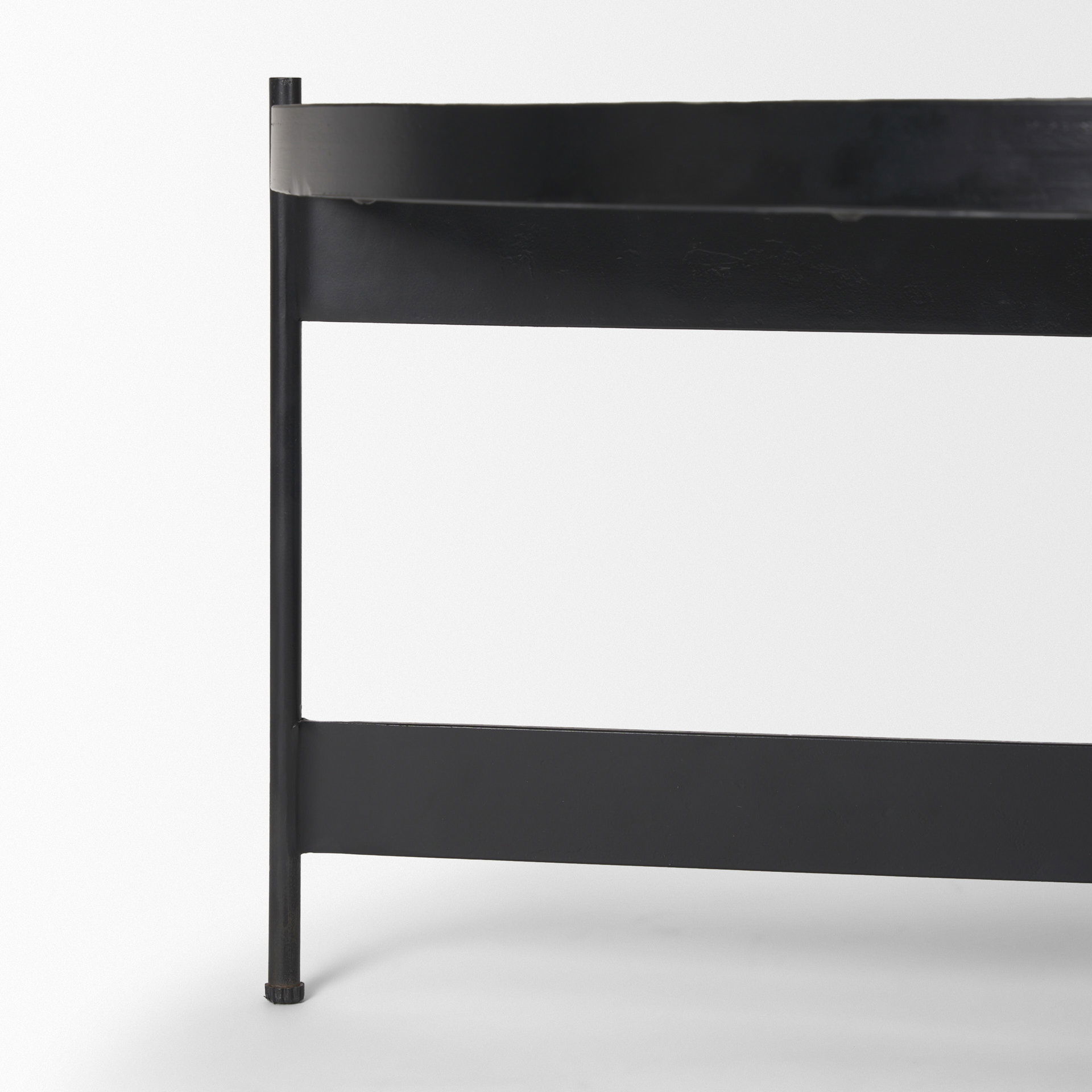 Wade Travertine Marble with Matte Black Metal Coffee Tables, by Mercana, 56" length x 32" width x 13.5" height View 11