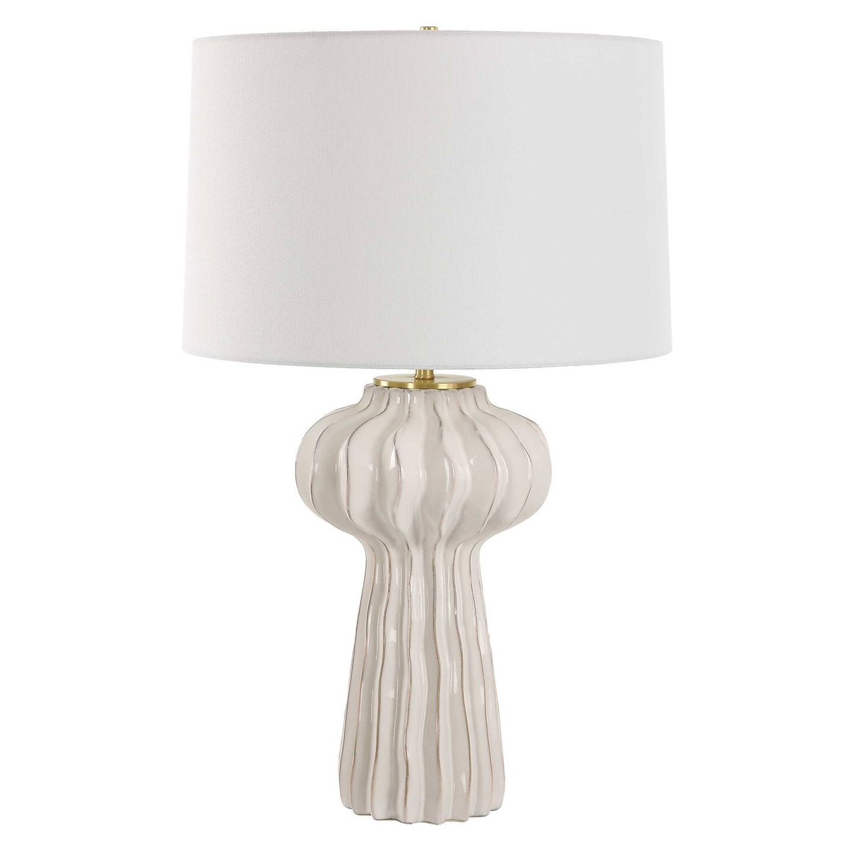 Wrenley Ridged White Table Lamp, by Uttermost, 17" width x 27.5" height x 17" depth View 5