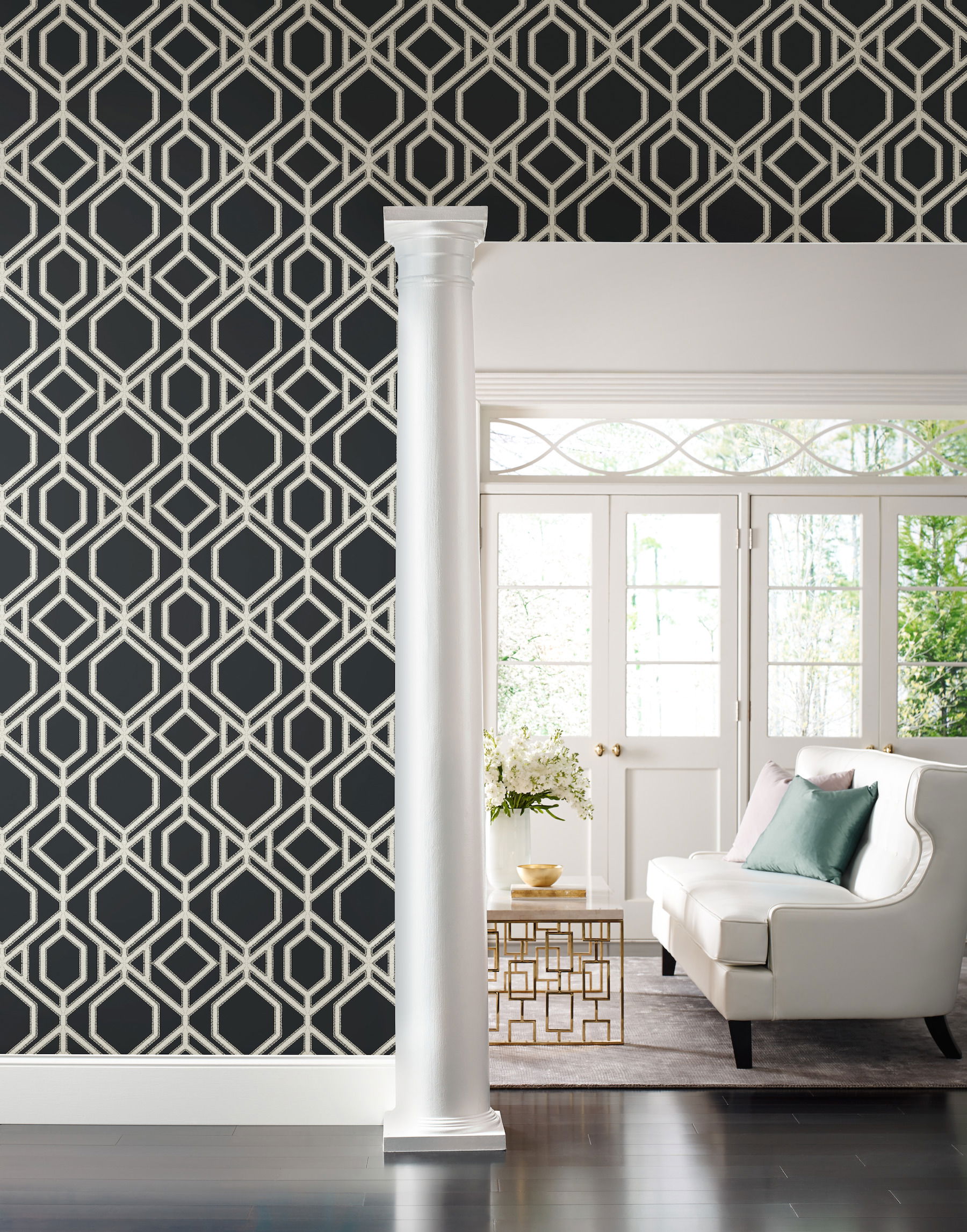 Sawgrass Trellis Black & White Wallpaper large image 