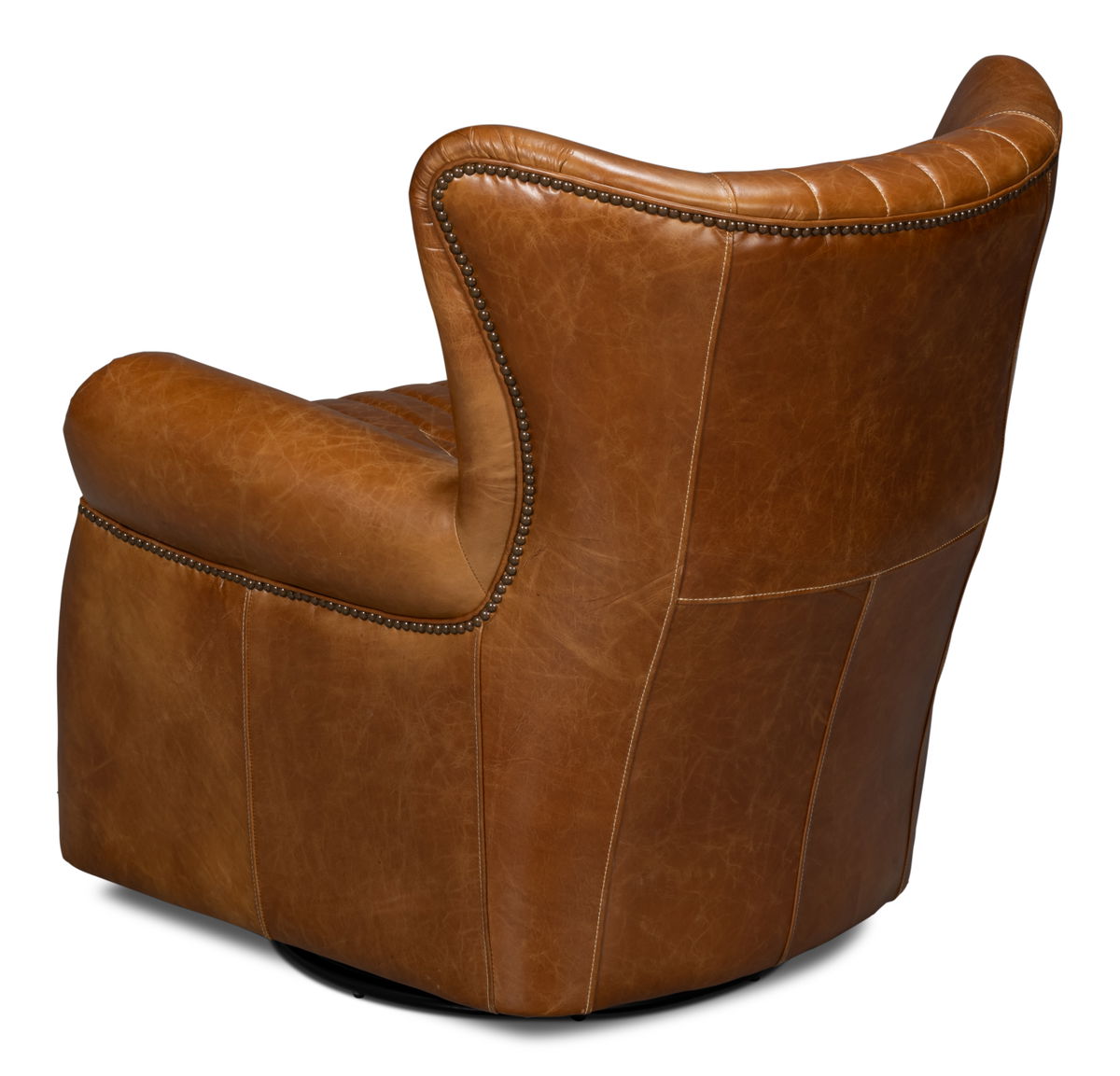 Bugatti Leather Swivel Chair  Cuba Brown, by Sarreid, 2'5" length x 2'8" width x 2'9" height View 11