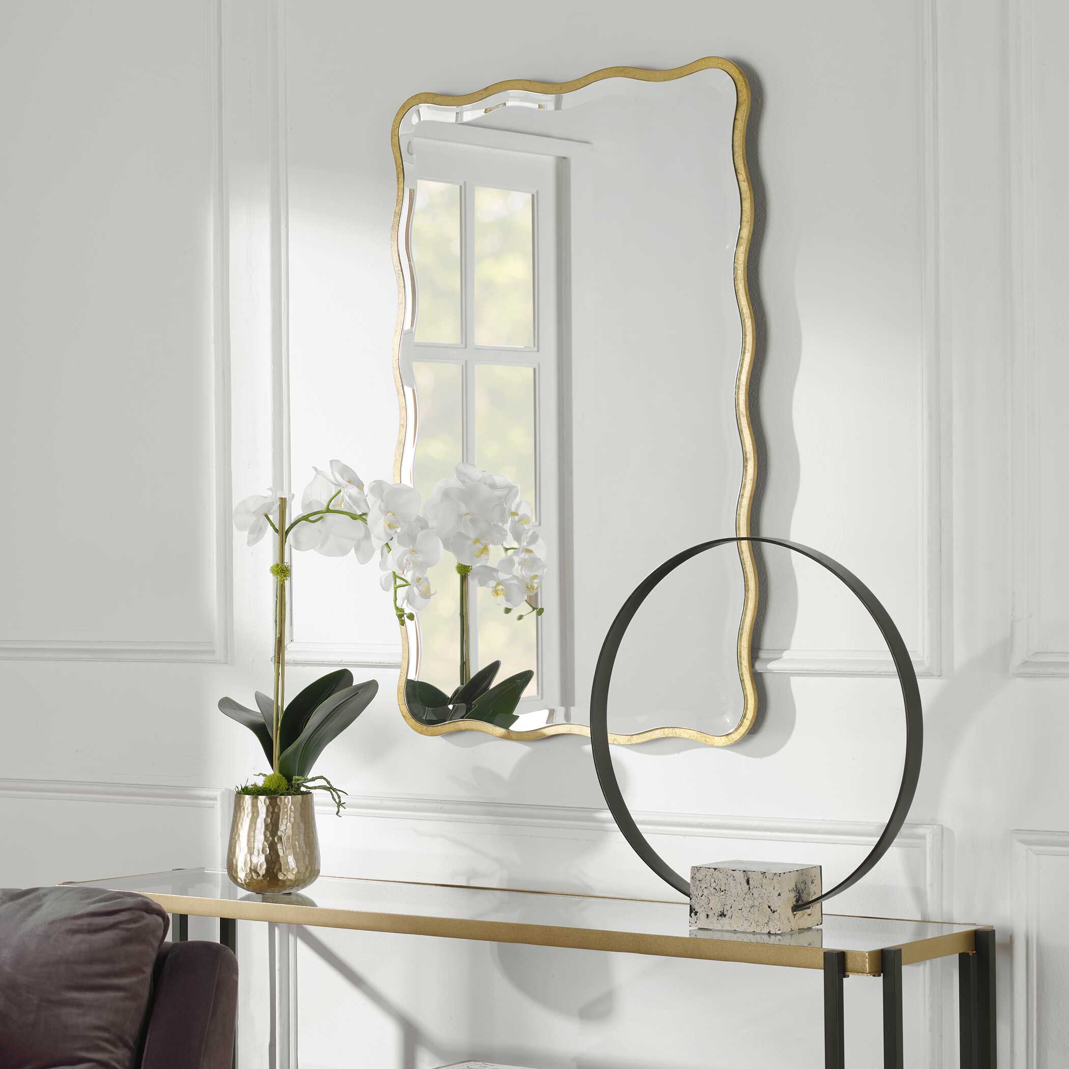 Aneta Gold Scalloped Mirror, by Uttermost, 24" width x 36" height x 0.5" depth View 4