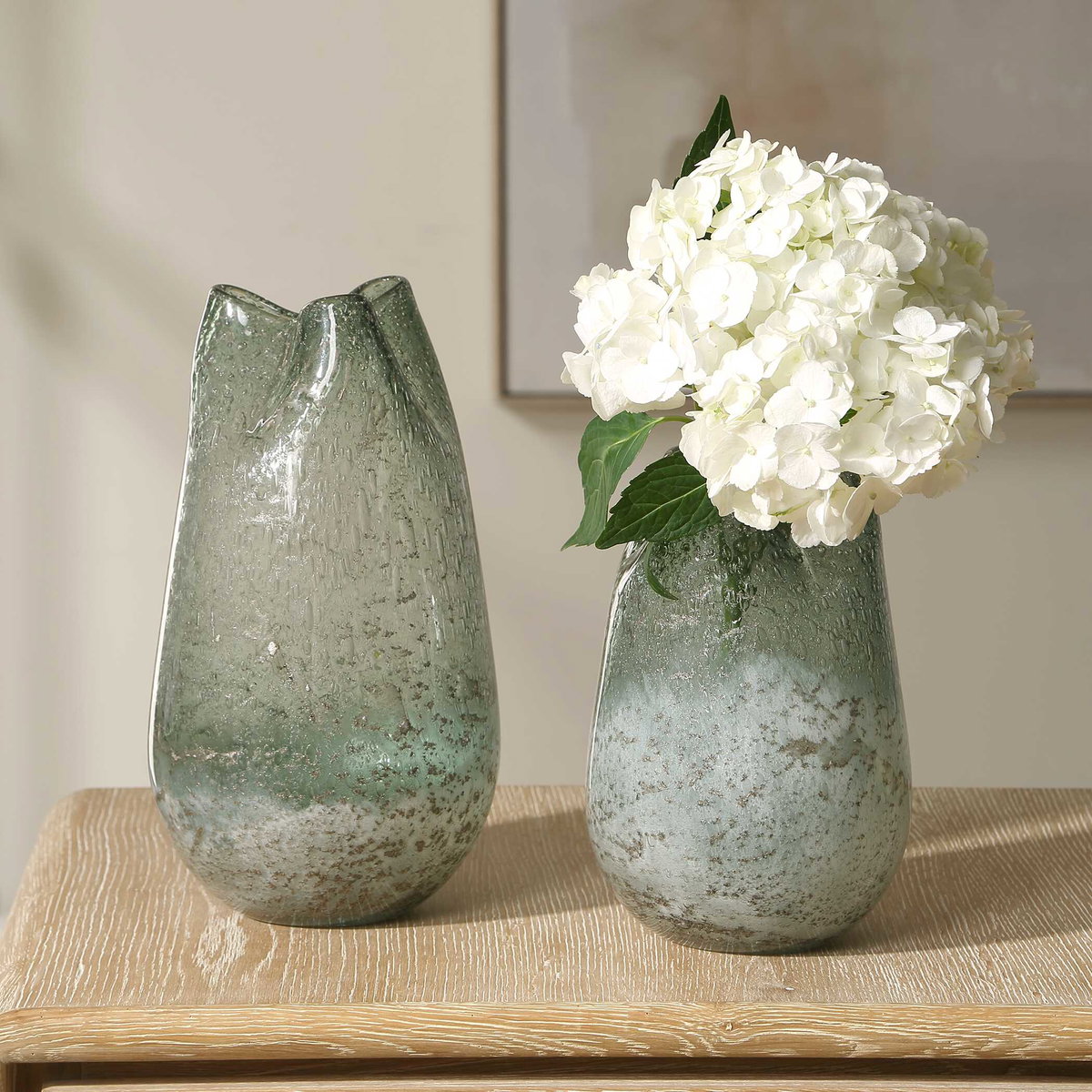 Chianti Seeded Glass Vases Set/2, by Uttermost, 4.5" width x 12" height x 7" depth View 2