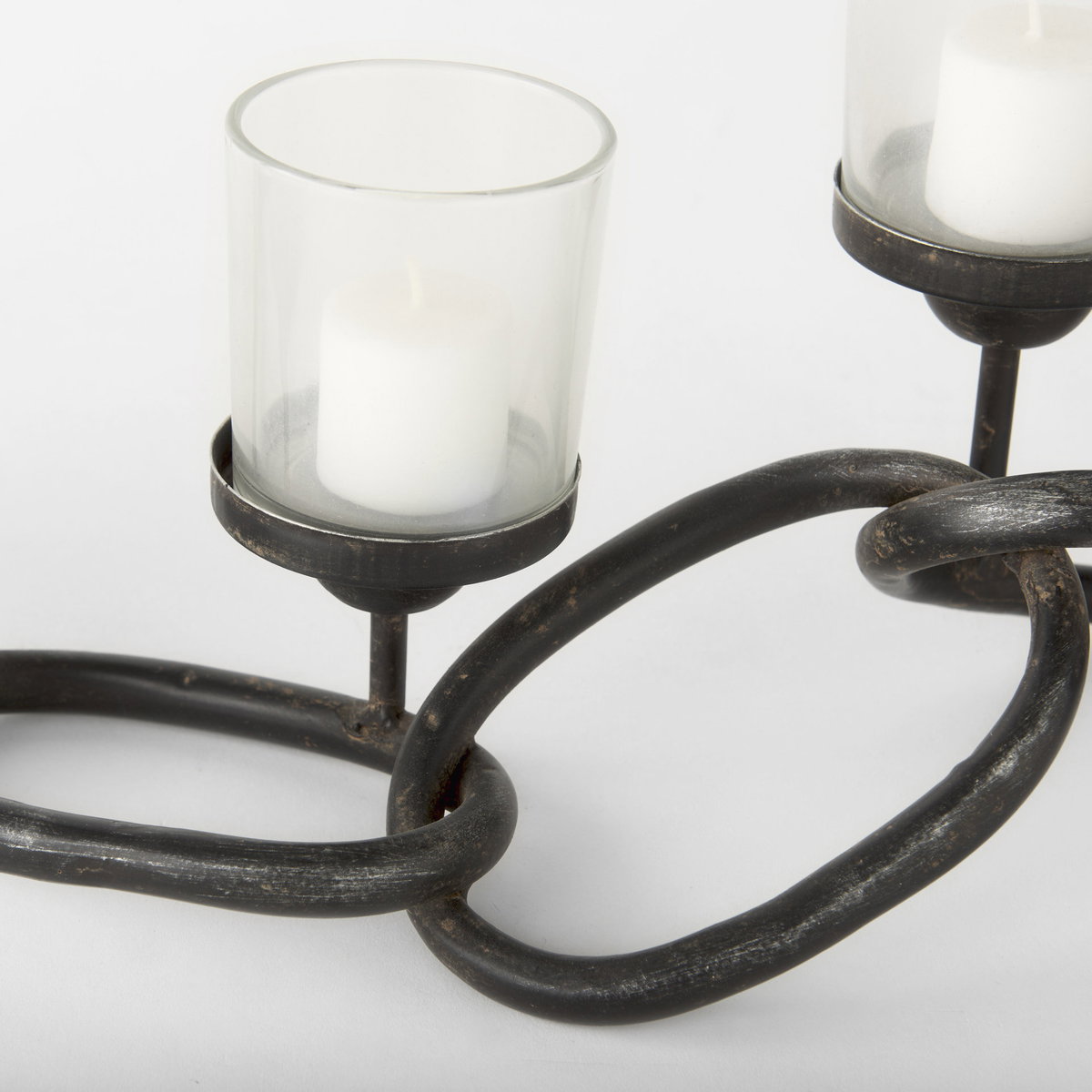 Quito Black Metal Chain-Link Five Candle Table Candle Holder, Candles & Candle Holder by Mercana, 7.68" length x 28" width x 4.69" height View 6