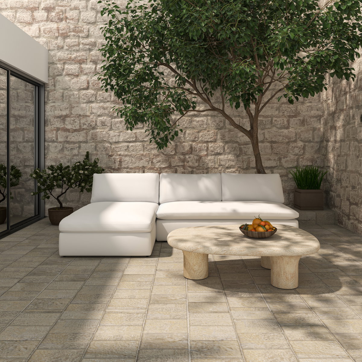 Miles Outdoor Modular 2 Piece White, Outdoor Furniture by Moe's Home, 9'6" width x 2'11.8" height x 5'5" depth View 7