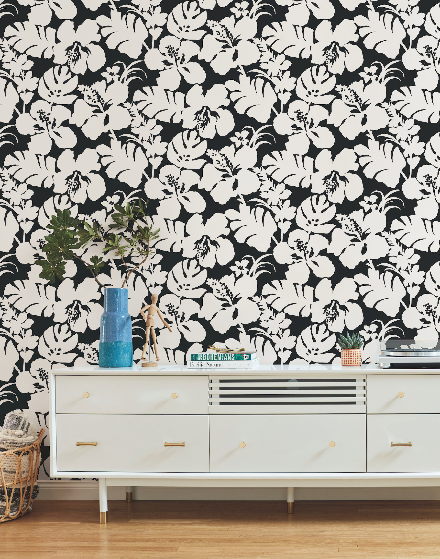 Hibiscus Arboretum Black Wallpaper, by York Wall, 33' length x 1'8.5" width x 0.02" depth View 2