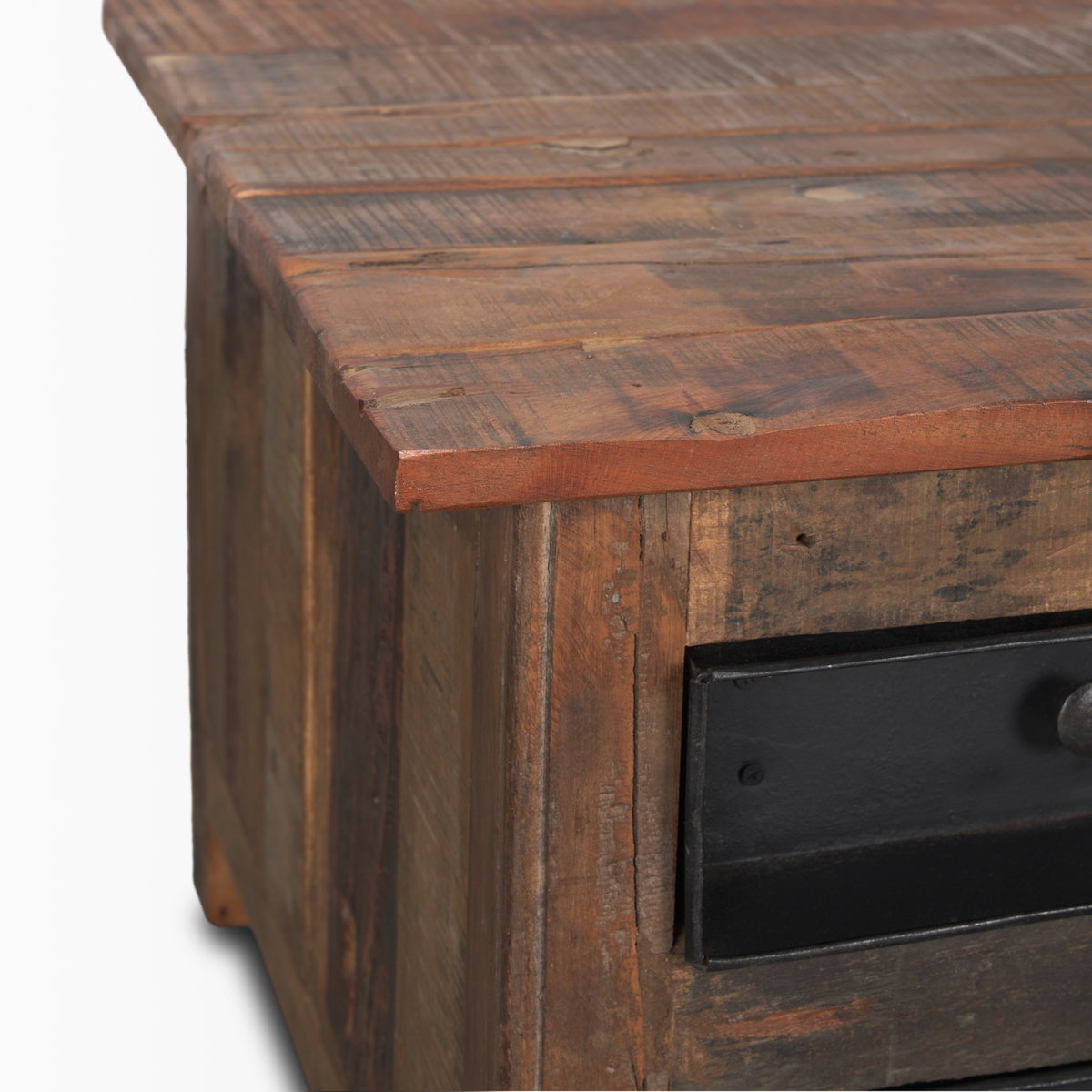 Wilton Brown Wood with 12 Black Metal Drawers Coffee Table, by Mercana, 48" length x 28" width x 18" height View 10