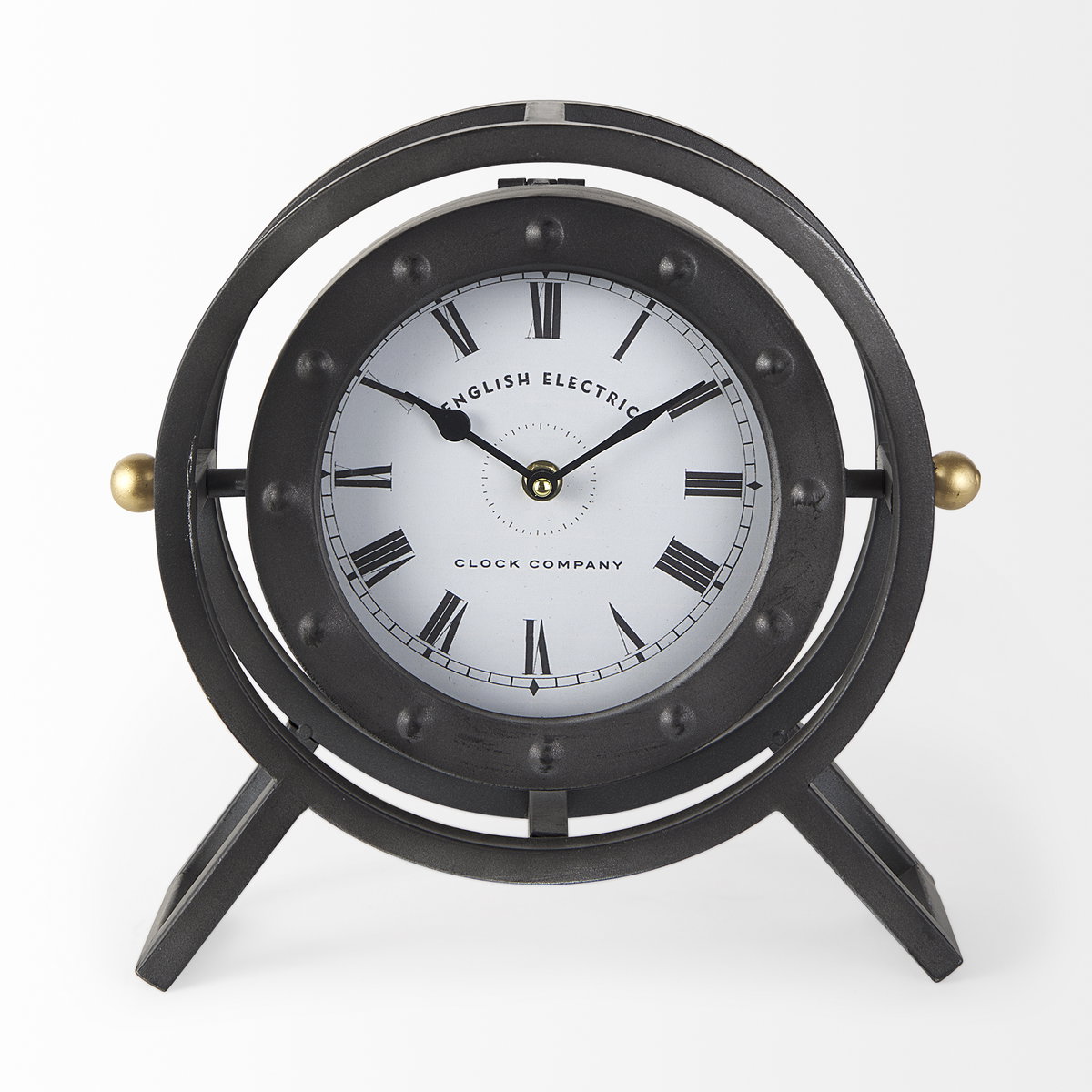 Gaston Gray Metal Circular Table Clock, by Mercana, 11.81" length x 3.15" width x 11.42" height View 4