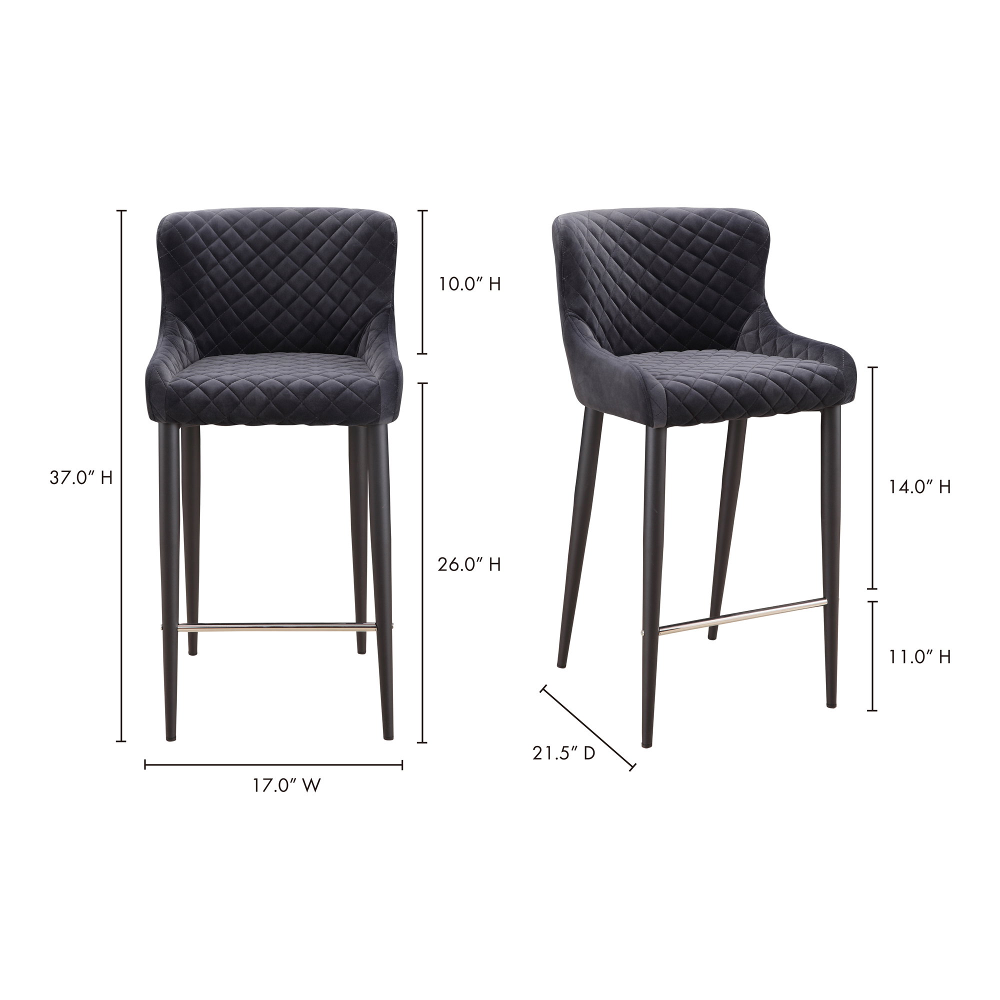 Etta Counter Stool Dark Grey, Counter & Bar Stool by Moe's Home, 18" width x 36.75" height x 21.5" depth View 8