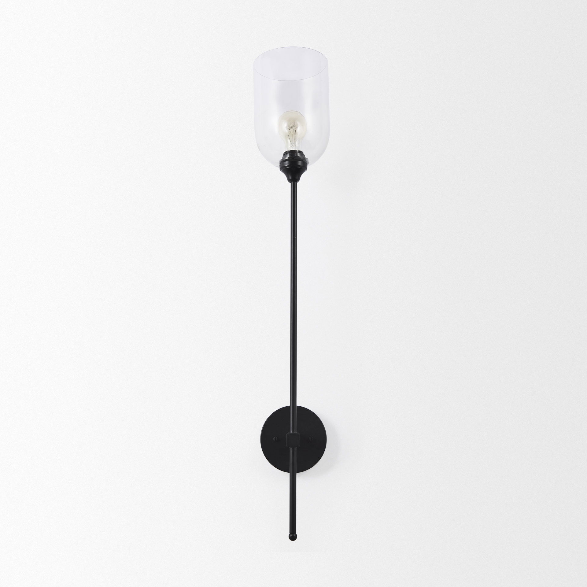 Clyde 6.0L x 8.0W x 37.0H Matte Black with Glass Round Wall Sconce, by Mercana, 6" length x 8" width x 35" height View 3