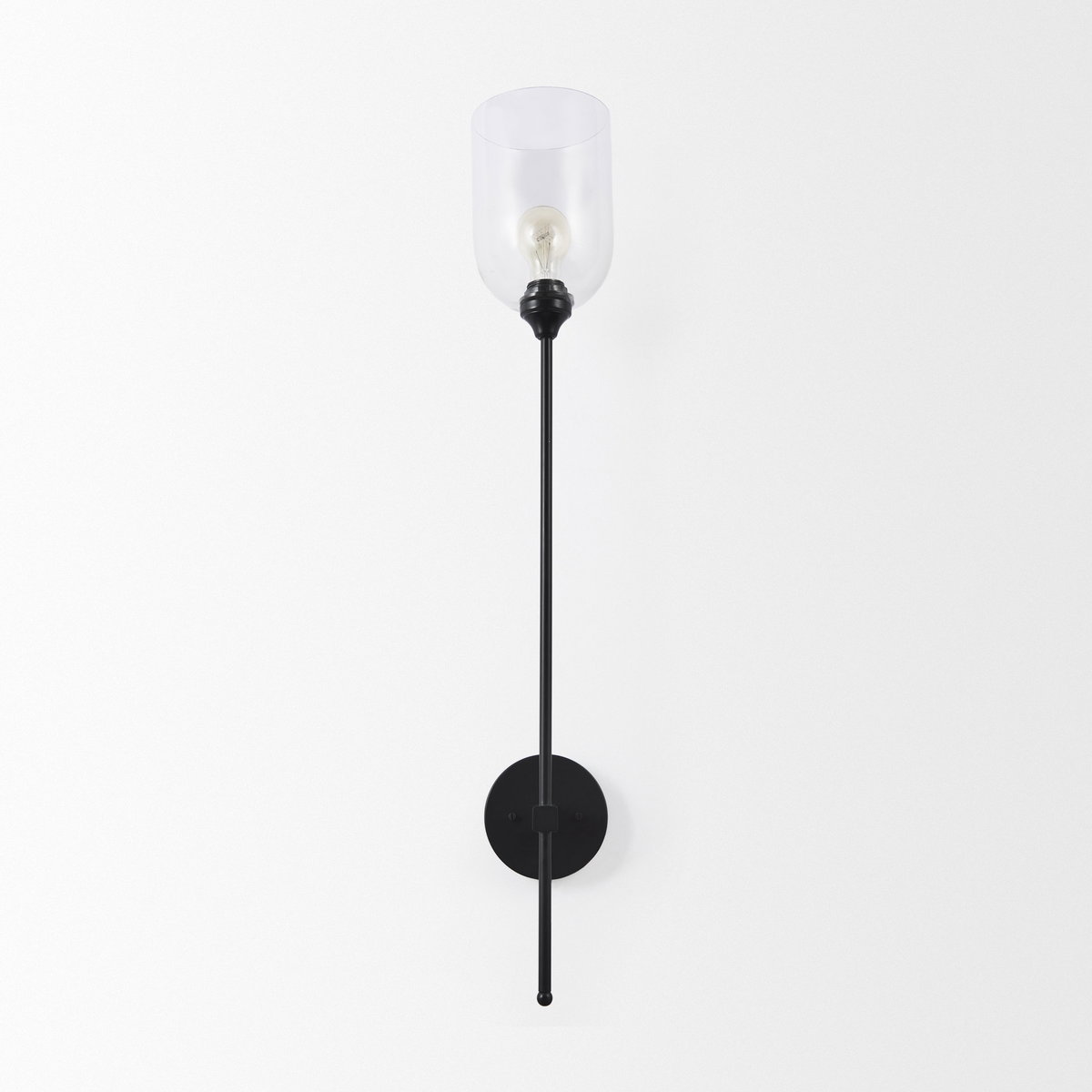 Clyde 6.0L x 8.0W x 37.0H Matte Black with Glass Round Wall Sconce, by Mercana, 6" length x 8" width x 35" height View 3