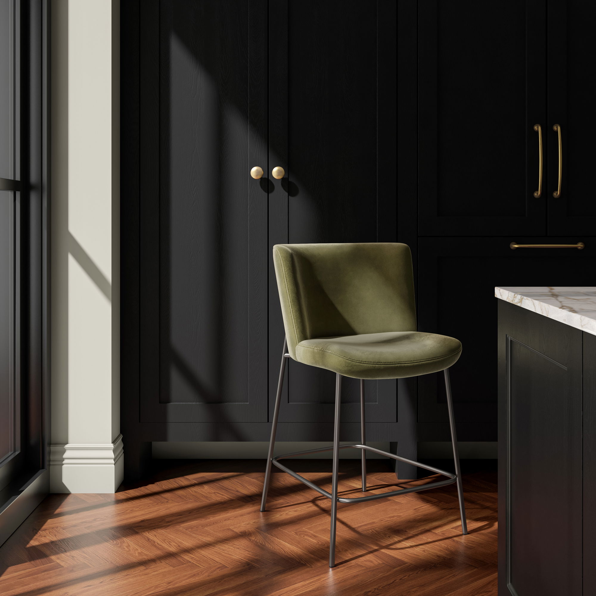 Early Counter Stool Faux Green Mohair large image 