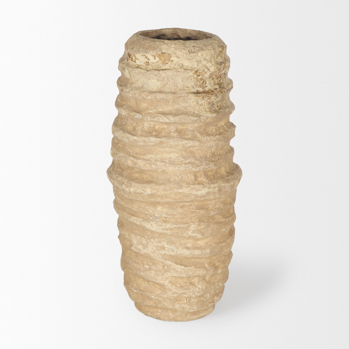 Kamli Small Beige Paper Mache Vase, by Mercana, 5" length x 5" width x 12" height View 4
