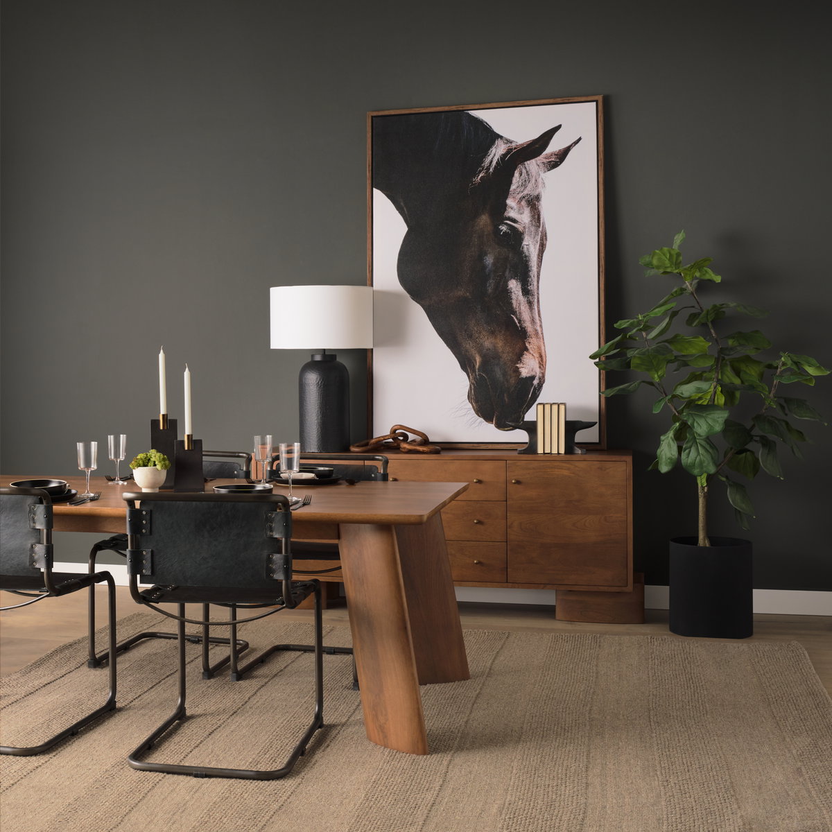 Berbick Open Back Dining Side Chair | Black Leather with Iron, Dining Chair by Mercana, 20.5" length x 24" width x 33" height View 2