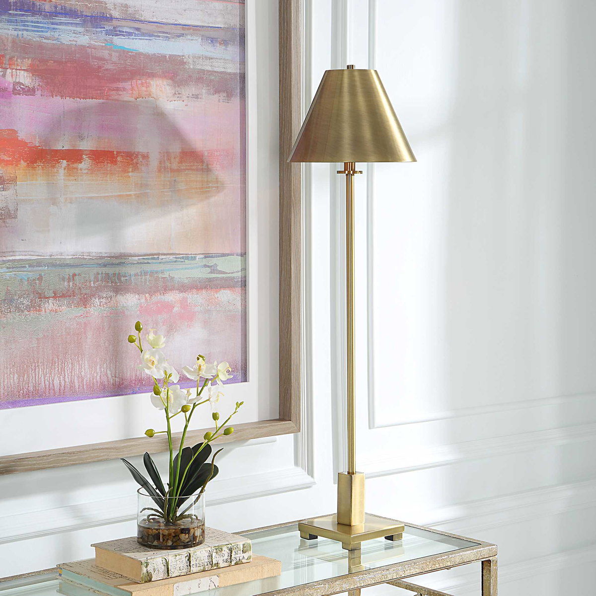 Pilot Brass Buffet Lamp, Floor Lamp by Uttermost, 10" width x 36.5" height x 10" depth View 8