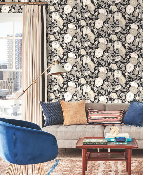 Vincent Poppies Black & Cream Wallpaper
