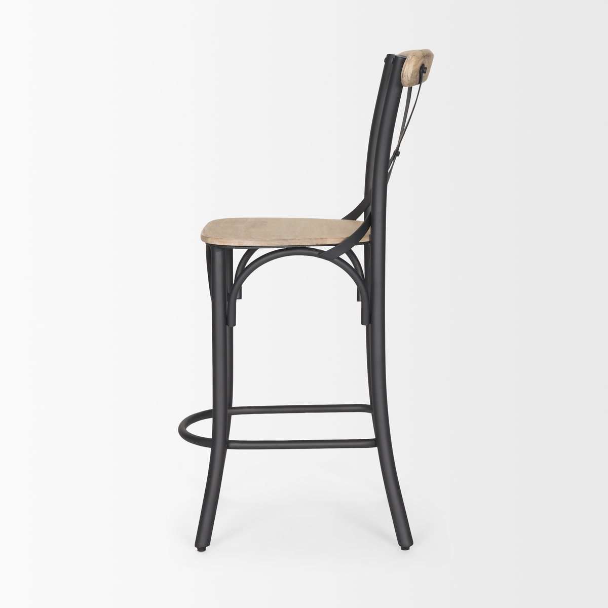 Etienne Low Back 26.25in Seat Counter Stool | Light Brown with Metal, Counter & Bar Stool by Mercana, 20.3" length x 22" width x 41.5" height View 5