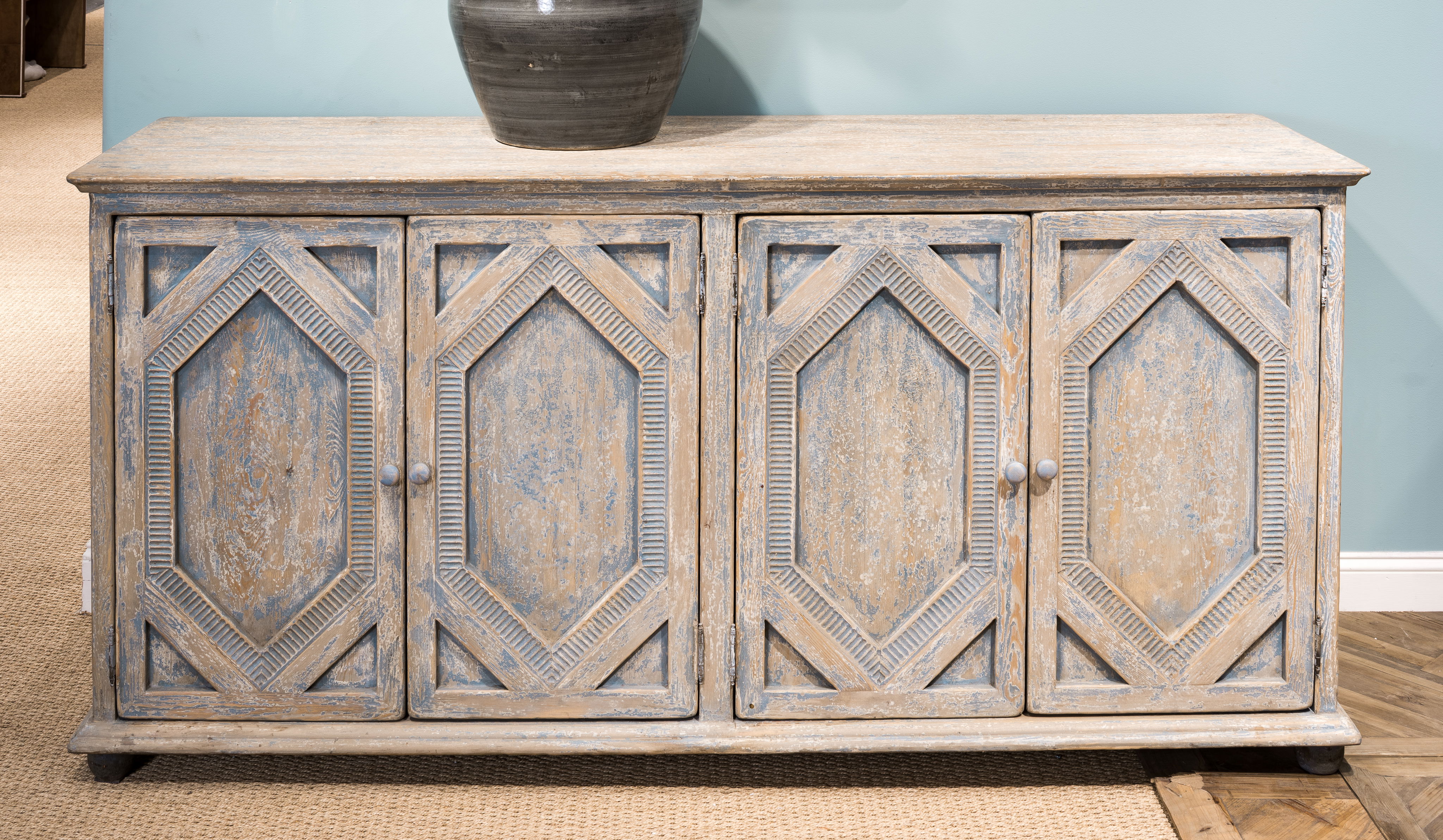 Four Diamonds Sideboard, Blue, Cabinets & Sideboard by Sarreid, 76" length x 22" width x 37" height View 15
