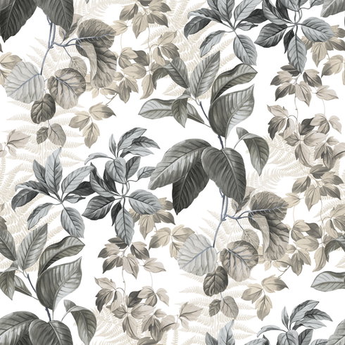 Rainforest Leaves Grey Peel & Stick Wallpaper
