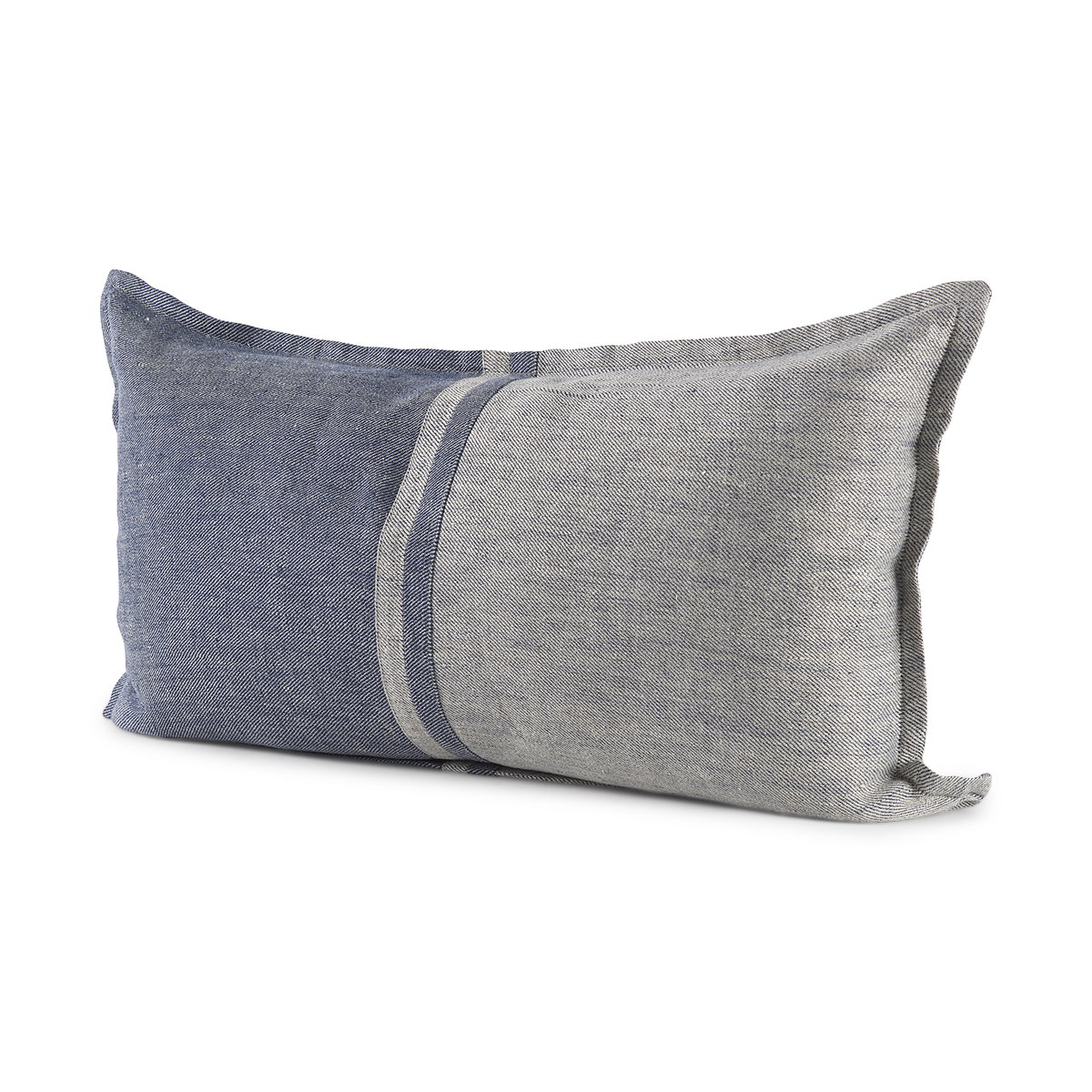 Aubrielle 14x26 Gray and Blue Fabric Color Blocked Pillow Cover, Decorative Pillow by Mercana, 14" length x 26" width x 0.2" height View 1