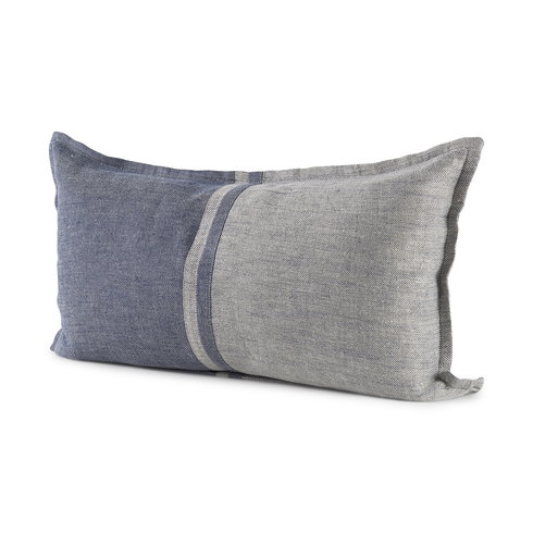 Aubrielle 14x26 Gray and Blue Fabric Color Blocked Pillow Cover