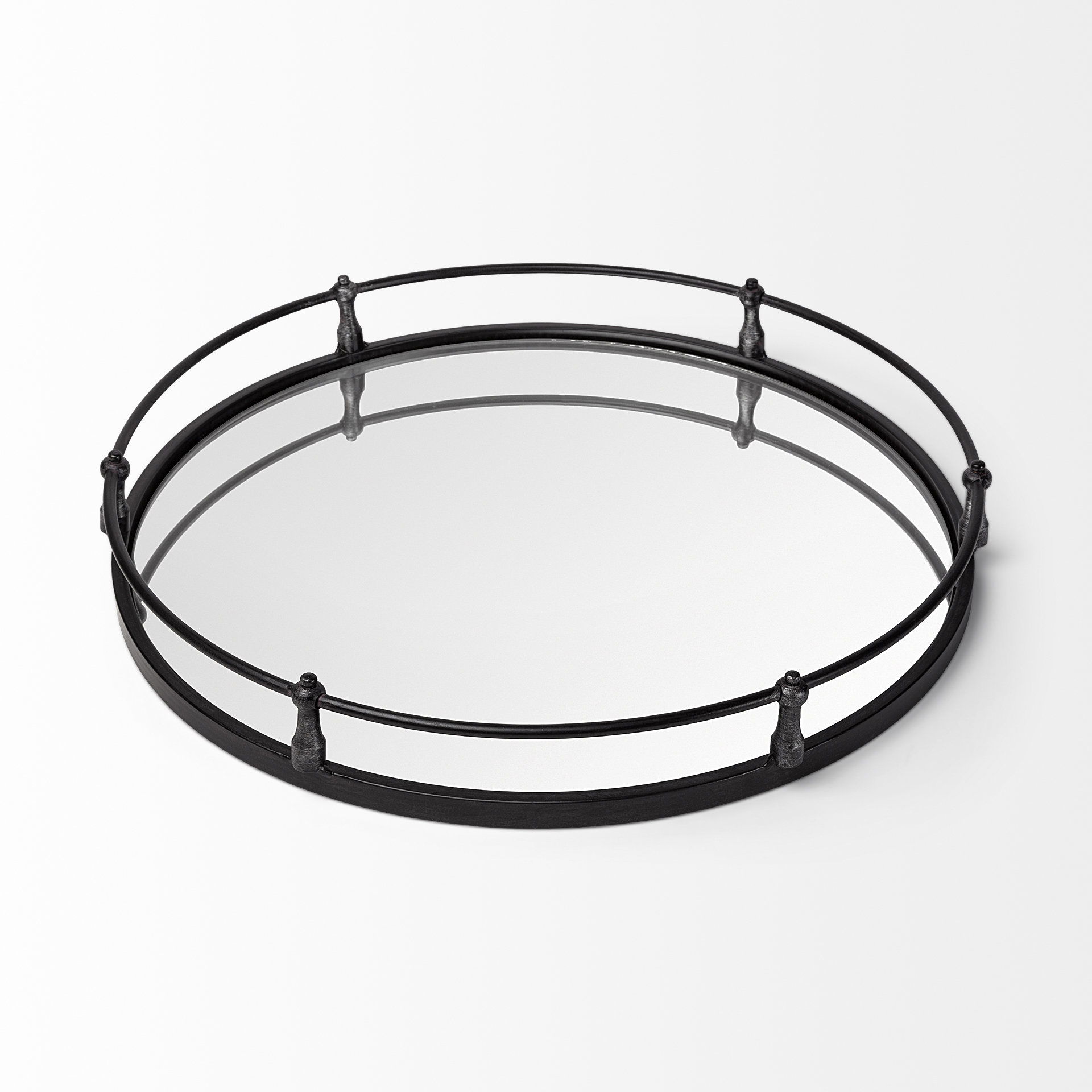 Kimbel 24L x 24W Black Metal Mirrored Base Round Tray, Decorative Tray by Mercana, 24" length x 24.02" width x 5" height View 5