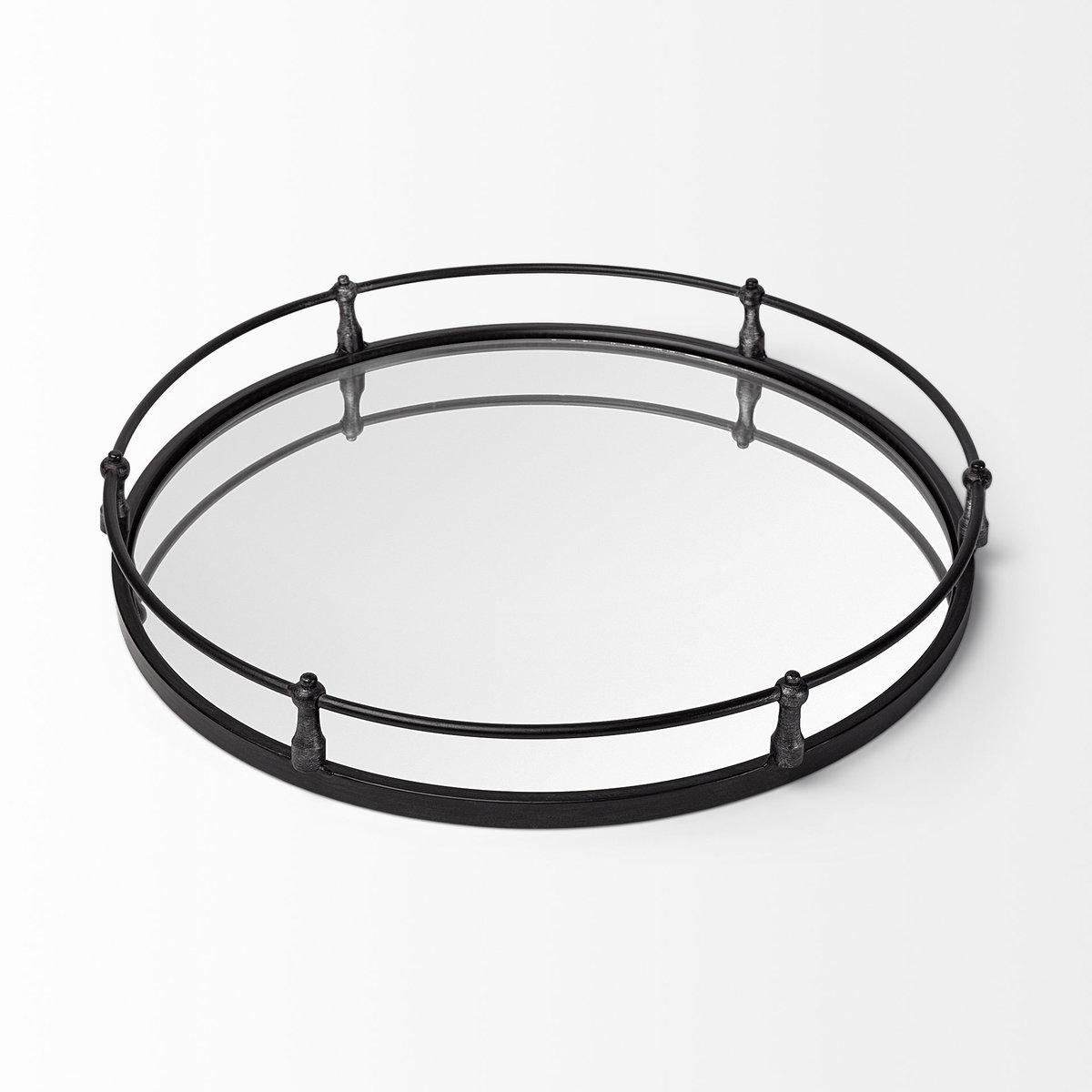 Kimbel 24L x 24W Black Metal Mirrored Base Round Tray, Decorative Tray by Mercana, 24" length x 24.02" width x 5" height View 5