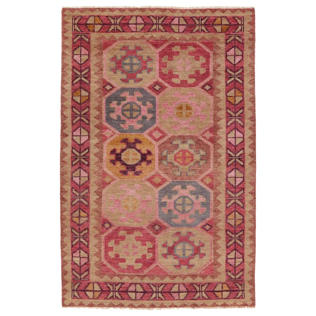 Runner Southwestern Hand-Knotted Wool Pink Area Rug large image 