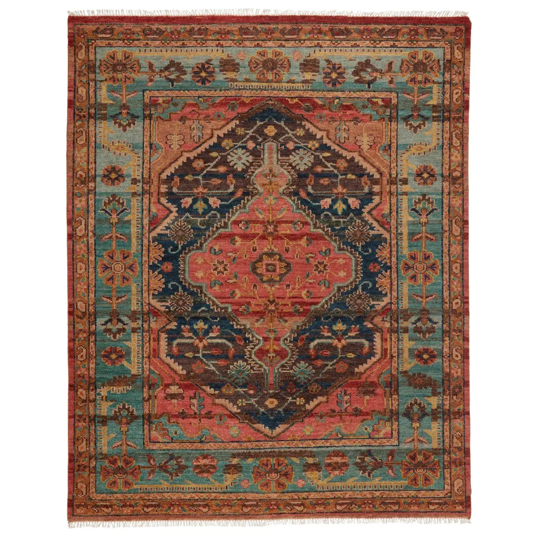 Jaipur Living Afri JIN03 Handknotted Medallion Pink and Teal Runner Rug (3'x10') large image 