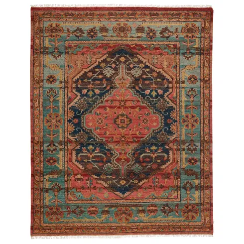 Jaipur Living Afri JIN03 Handknotted Medallion Pink and Teal Runner Rug (3