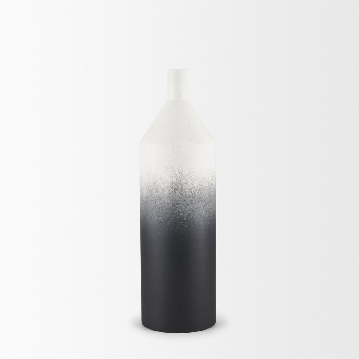 Townley Small White with Black Ombre Metal Vase, by Mercana, 19.69" length x 5.91" width x 5.91" height View 5