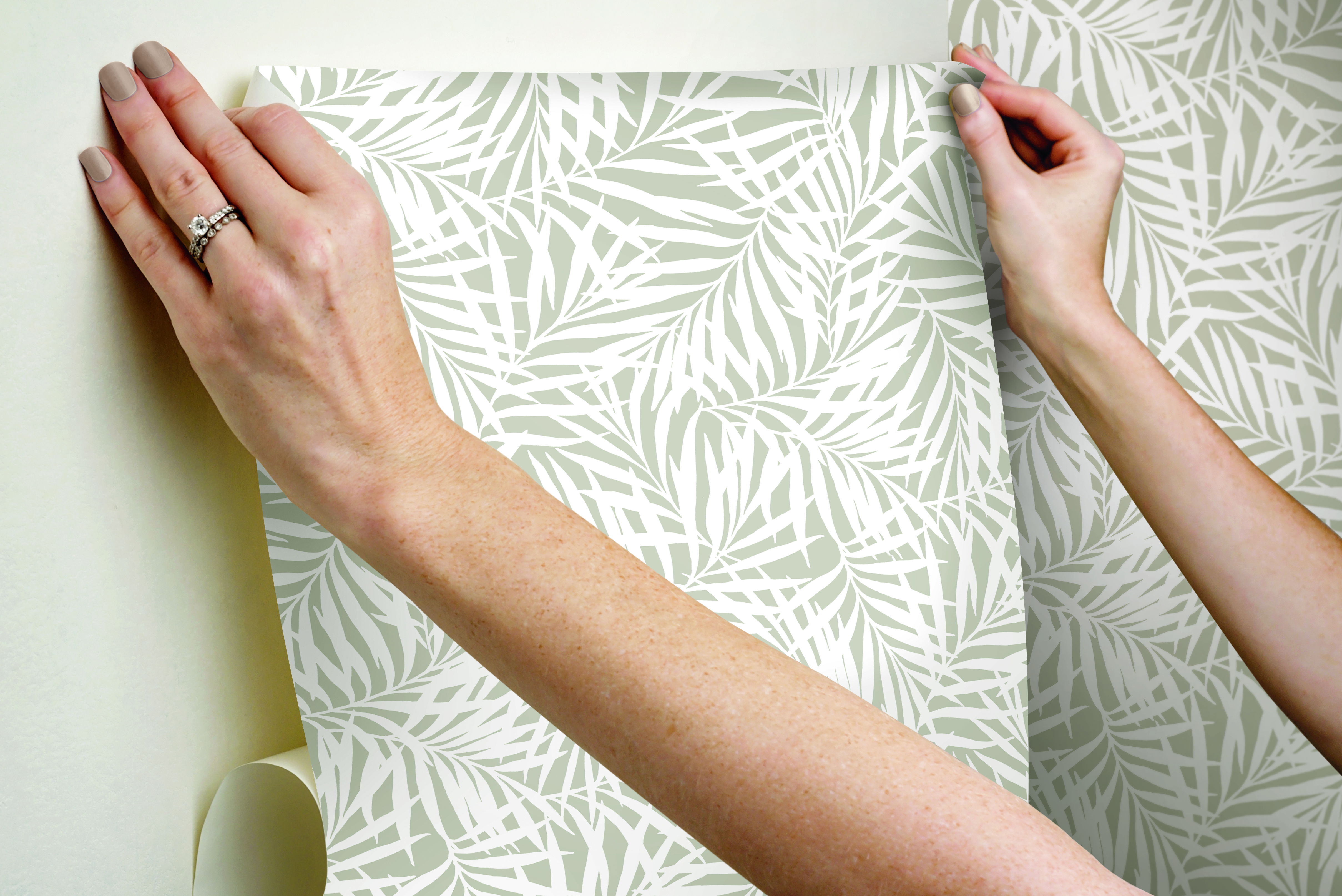 Oahu Fronds Off White Peel & Stick Wallpaper, by York Wall, 20' length x 2'3" width x 0.02" depth View 6