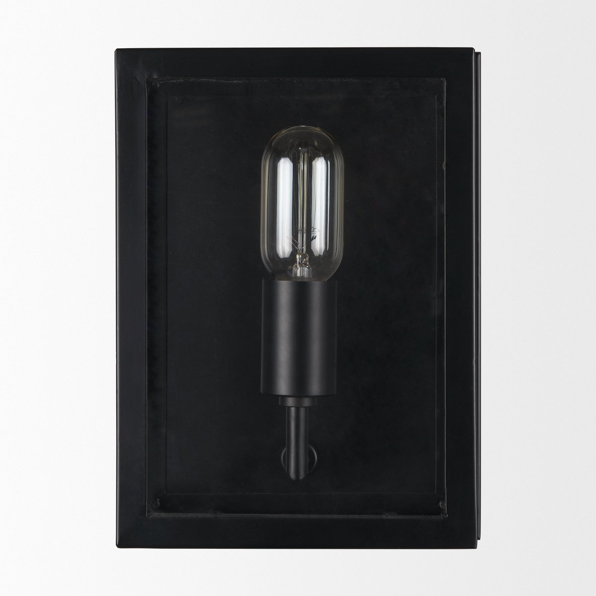 Cairn Matte Black Metal with Glass 1-Light Wall Sconce, by Mercana, 7.87" length x 5.12" width x 10.63" height View 3