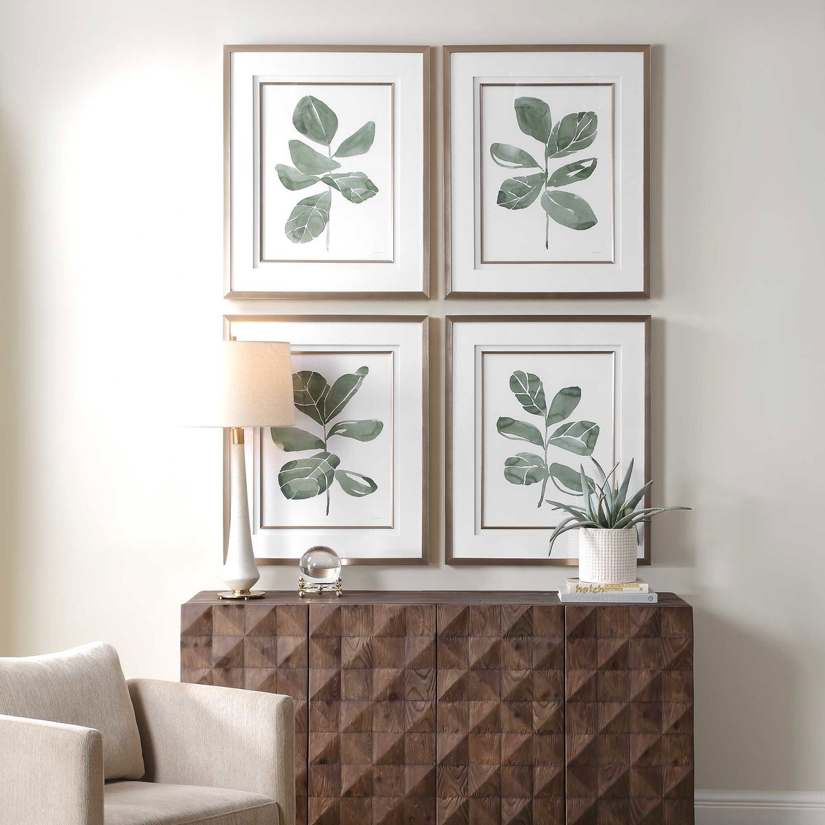 Fiddle Head Leaf Botanical Prints Set/4, Art by Uttermost, 28" width x 34" height x 2.12" depth View 2