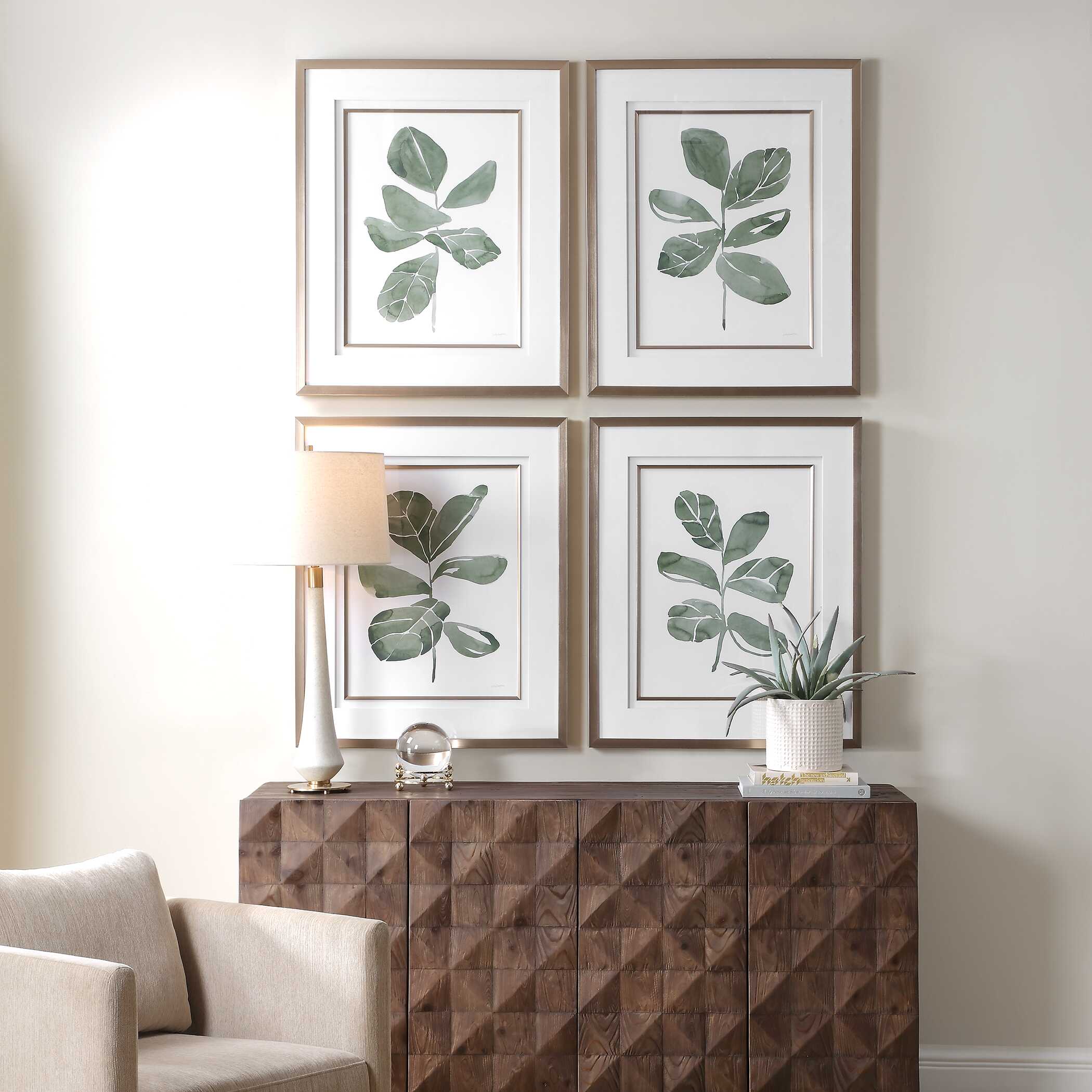 Fiddle Head Leaf Botanical Prints Set/4, Painting by Uttermost, 28" width x 34" height x 2.12" depth View 2