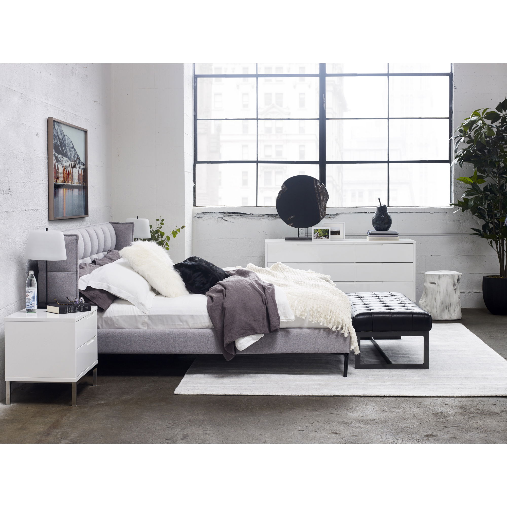 Wyatt Leather Bench Black large image 