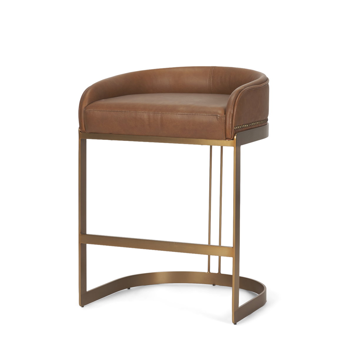 Hollyfield Backless 24.75in Seat Counter Stool | Cognac Brown Leather, Counter & Bar Stool by Mercana, 20.5" length x 19.5" width x 28.7" height View 1