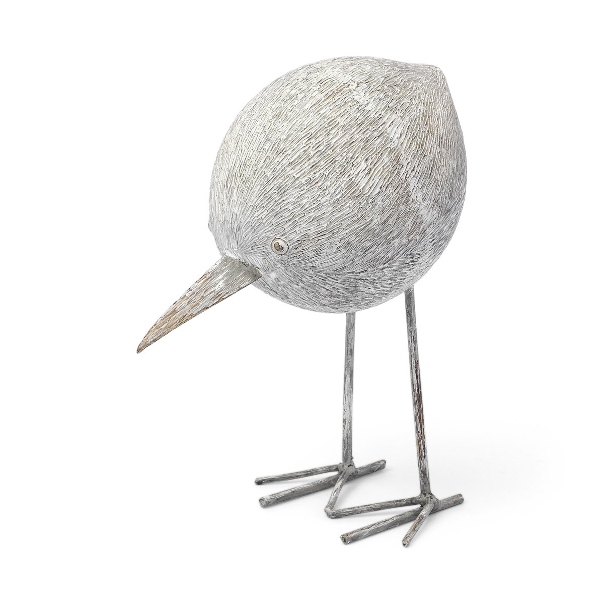 Snipe II 6L x 6W Off-White Resin Bird Ornament with Metal Feet, Decorative Object by Mercana, 6" length x 6" width x 7" height View 1