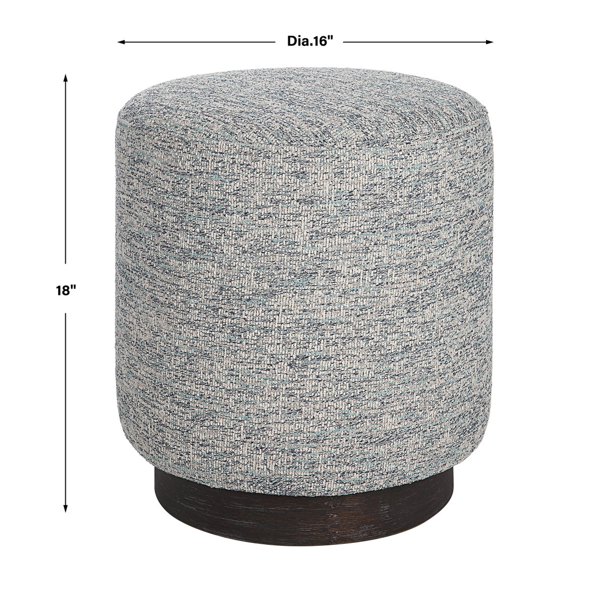 Avila Tweed Round Ottoman, by Uttermost, 16" width x 18" height x 16" depth View 3