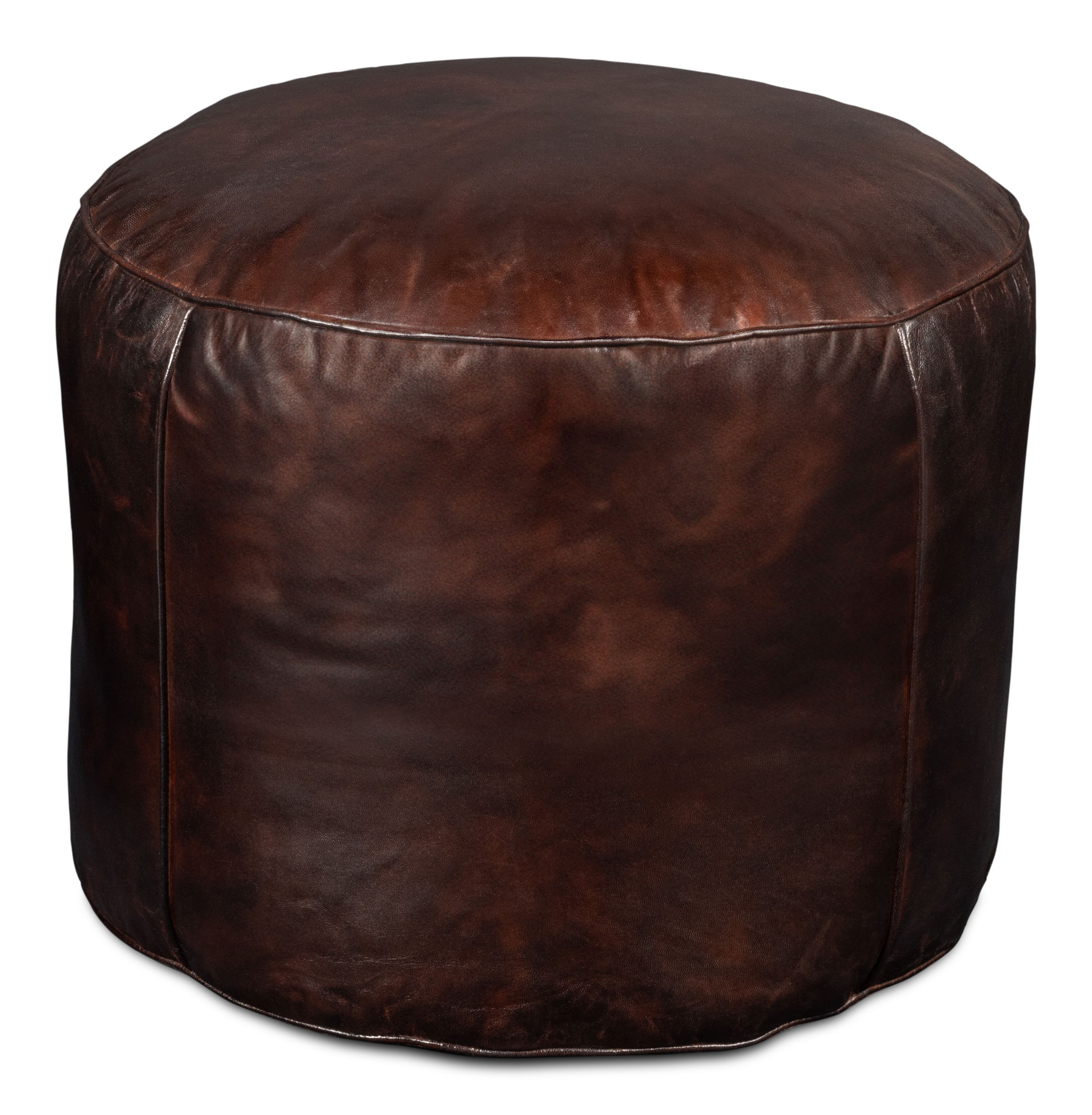 Soccerball Stool, Dark Brown Leather, Seating by Sarreid, 22" length x 22" width x 18" height View 1