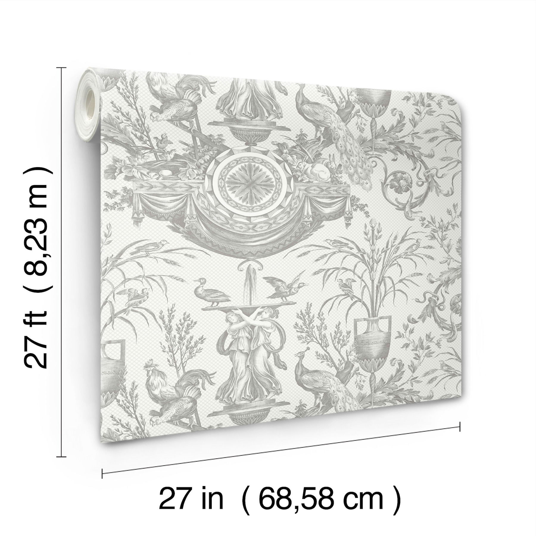Avian Fountain Toile Grey Wallpaper, by York Wall, 27' length x 2'3" width x 0.02" depth View 8