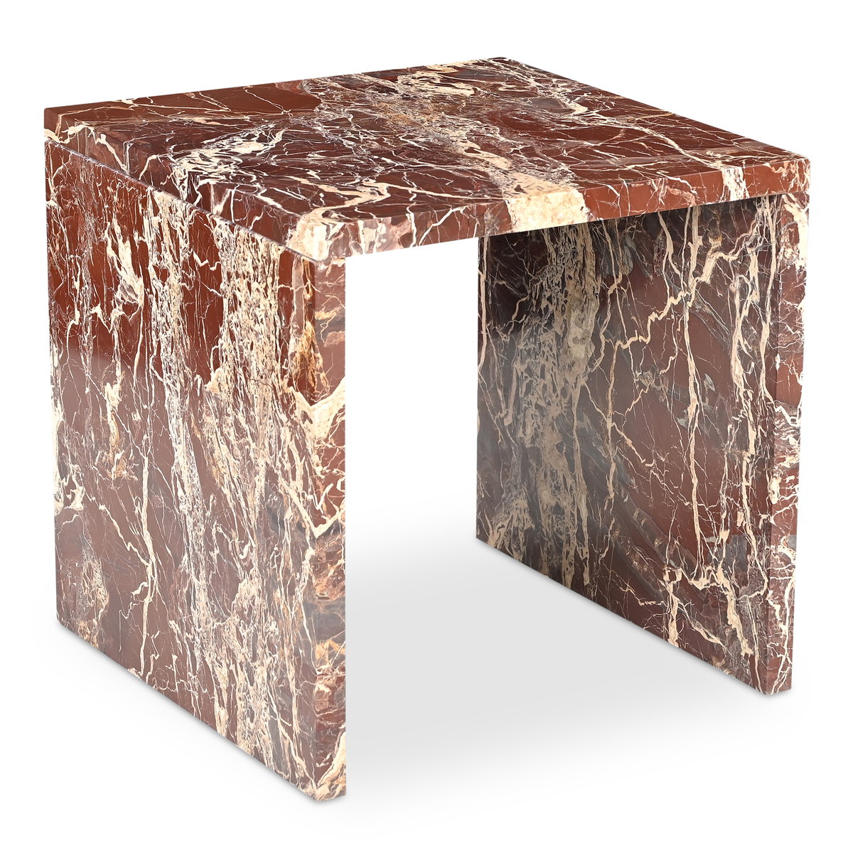 Rosa Accent Table Rosso Levanto Marble, Side & End Table by Moe's Home, 20" width x 20" height x 20" depth View 2
