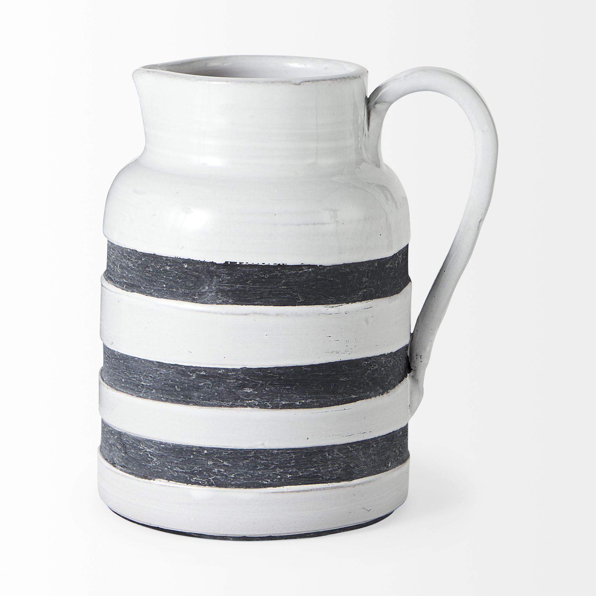 Harmon II  Large White with Charcoal Stripes Ceramic Jug, Decorative Jar by Mercana, 6" length x 7.87" width x 9.06" height View 4