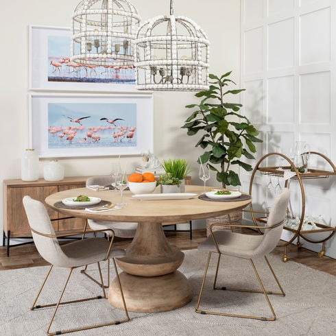 Sawyer II Beige Fabric Wrap Gold Metal Frame Dining Chair